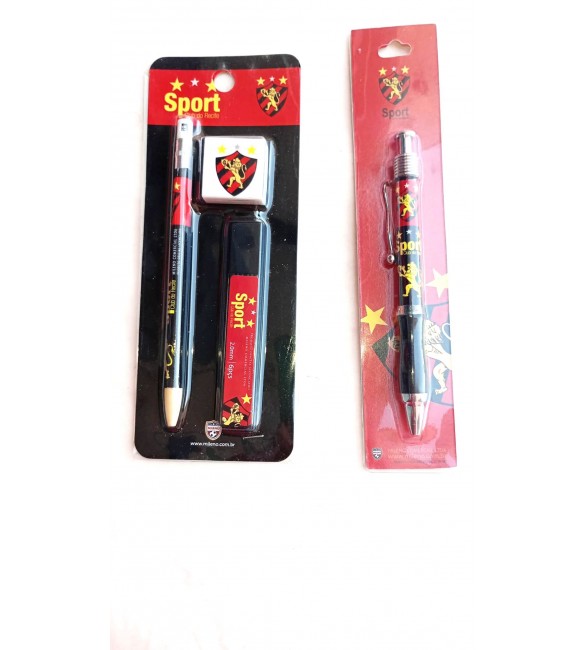 Kit Lapiseira 2.0mm e cx 06 Grafites + 01 Borracha Sport  club Oficial + caneta esferografica